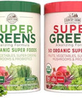 Country Farms Super Greens Power Pack 50 Organic Super Foods Greens Powder With Probiotics For Gut Health & Bloating Relief Supports Energy Unflavored & Berry 40 Serving