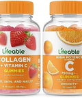Lifeable Collagen & Vitamin C + Vitamin C 750Mg Gummies Bundle Great Tasting Vitamin Supplement Gluten Gmo Chewable Gummy