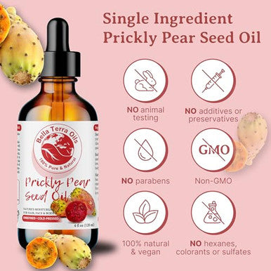 Bella Terra Oils - Prickly Pear Seed Oil 8 Oz - The Symmetry Of Cactus Extract & Barbary Fig Overflowing With Vitamin B & Zinc A Precious Skin Delight