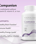 Theralogix Companion Multivitamin and Mineral Supplement 90Day Supply Supplement for Women and Men Without Iron Vitamin D or Vitamin K B Vitamins Zinc and Magnesium NSF Certified 90 Tablets
