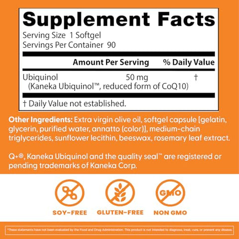 Doctor'S Best Kaneka Ubiquinol 50 Mg Supplement For Men & Women - Reduced Form Coq10 Coenzyme Q10 50Mg For Antioxidant & Heart Health Support Non Gmo Gluten Free Soy Free 90 Softgels