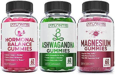 Atlantis Nutrition Hormonal Balance For Women & Pms Gummies + Ashwagandha Gummies + Magnesium Gummies