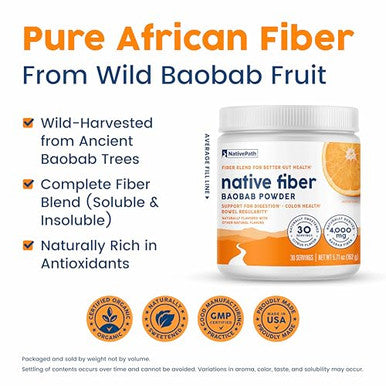 Nativepath Organic Baobab Prebiotic Fiber Powder 30 Servings