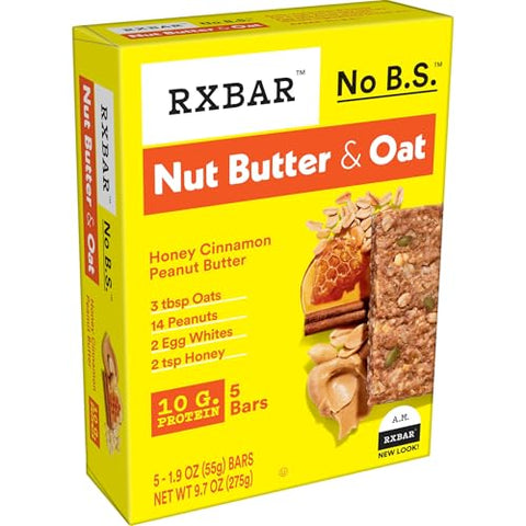 RXBAR Nut Butter and Oat Protein Bars, Protein Snacks, Honey Cinnamon Peanut Butter (6 Boxes, 30 Bars)