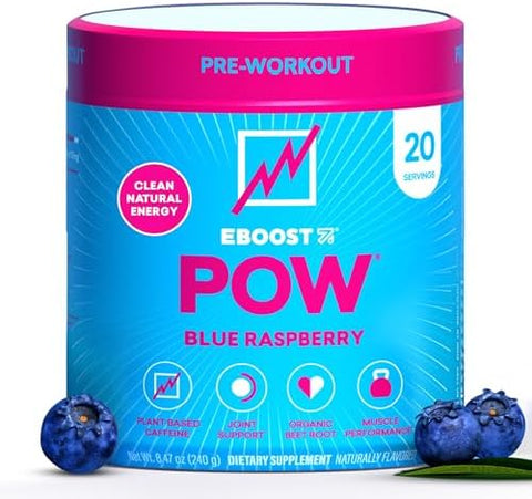Eboost Pow Natural Pre Workout Powder " 20 Servings Tropical Punch A Pre Workout Supplement For Performance Joint Mobility Support Energy Focus Men & Women Nongmo Gluten No Creatine