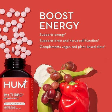 Hum B12 Turbo Daily Energy & Calcium Support & Mood Support + Hormone Balance Nongmo Gluten Vegan (30Count)