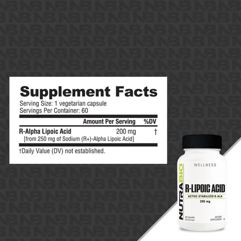 Nutrabio R-Lipoic Acid Supplement 200Mg Active Stabilized R-Ala - Optimized Alpha Lipoic Acid Formula For Better Absorption To Support Health And Wellness 60 Capsules