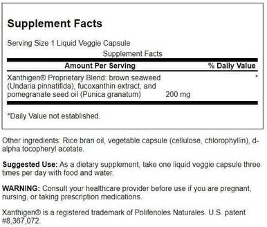 Swanson Xanthigen- Brown Seaweed & Pomegranate Blend- 200 Milligrams 90 Liquid Veggie Caps