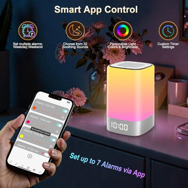 Biseoamz Sound Machine With 32 Soothing Sounds Alarm Clock White Noise Machine Night Light Bluetooth Speaker App Control Timer Alarm Clock For Bedroom Kids Birthday s For Women Teen Girls Boys Mom