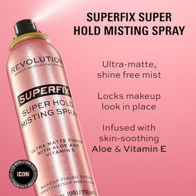 Revolution Beauty London Superfix Misting Makeup Setting Spray Ultra Matte & Shine Finish Long Lasting Wear Infused With Vitamin E 5 Fl. Oz.