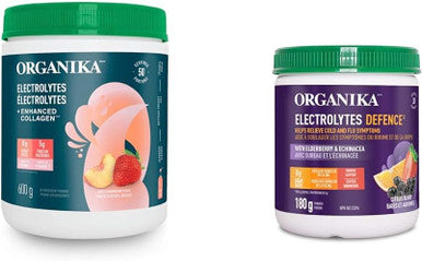 Organika Electrolytes + Enhanced Collagen - Strawberry Peach - Hydration + Protein 600 Gram & Electrolytes Defence With Elderberry And Echinacea- Citrus Berry - Immune System Support