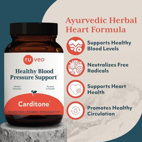 R-U Ved Carditone - Natural Heart Health Supplement For Women & Men Bp Formula Holistic Heart Support With Rauwolfia Arjuna Calcium And Magnesium - 30 Vegetarian Caplets (Pack Of 1)