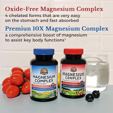Vitalitown Ultimate Magnesium Bundle (Pack Of 2) Magnesium 4-In-1 Complex (Item 1) & Magnesium 10-In-1 Complex (Item 2) 120 + 90 Capsules