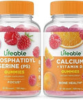 Lifeable Phosphatidylserine (Ps) + Calcium With Vitamin D Gummies Bundle Great Tasting Vitamin Supplement Gluten Gmo Chewable Gummy