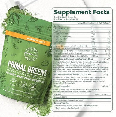 Primal Creatine Powder + Super Greens Powder Bundle 2Pack Build Strength Boost Recovery & Support Wellness 30 Servings Each
