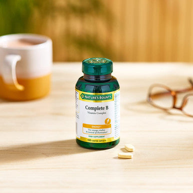 Nature's Bounty Complete B Vitamin Complex Caplets - Pack Of 100 Coated Capsules Two-A-Day - Vitamin B5 B6 And B12 - Supports Energy Levels Mental Focus And Stamina - Vegan