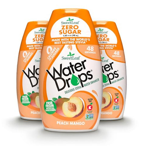 SweetLeaf Water Drops Peach Mango Water Enhancer Sugar Free Sweet Leaf Stevia Water Flavoring Drops 1.62 Oz Ea (Pack of 3)