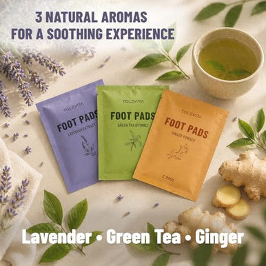 Tolevita Pads 30 Foot Pads Per Pack With Wood Vinegar Bamboo Vinegar Tourmaline And Natural Extracts 3 Aromas Green Tea Ginger And Lavender Relaxation Circulation And Daily Wellness