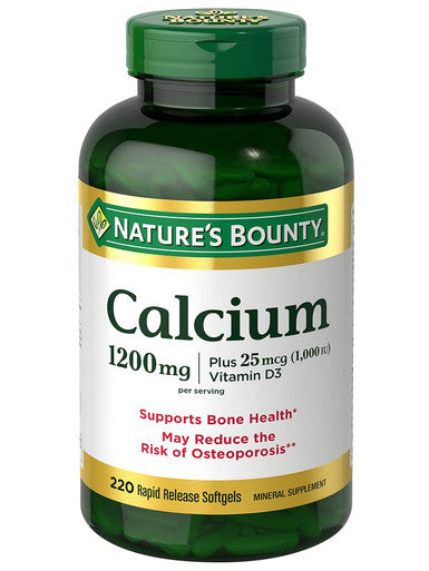 Nature's Bounty Calcium 1200 Mg With Vitamin D3 Bone Health & Immune Support 1000 Iu 220 Softgels