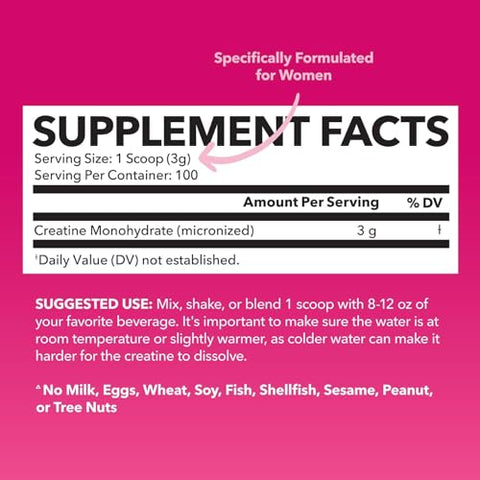 Havasu Nutrition Creatine For Women - Formulated For Women - 3G Micronized Creatine Monohydrate Per Serving To Support Energy Lean Muscle Mass And Mental Clarity - Unflavored Vegan Non-Gmo 100 Servings