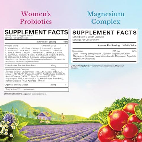 Vitalitown Probiotic + Magnesium Bundle (Pack Of 2) Women'S Probiotics (Item 1) & Magnesium Complex (Item 2) 30 Probiotic Capsules & 120 Magnesium Capsules