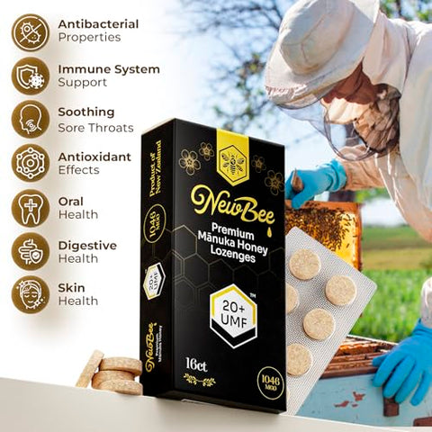 Manuka Honey Lozenges, 16 Count Made W/UMF 20+, MGO 1046 New Zealand Manuka Honey, UMF Certified, Monofloral, Traceable from Hive to Hand
