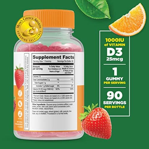 Lifeable Vitamin D Kids + Immune Support Kids Gummies Bundle Great Tasting Vitamin Supplement Gluten Gmo Chewable Gummy