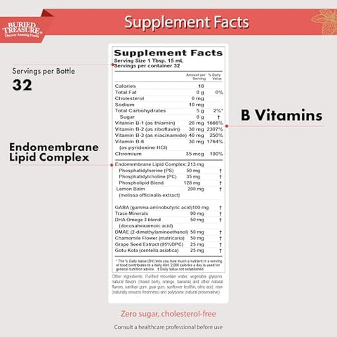 Buried Treasure Added Attention Children's Learning Support with GABA DHA Vitamin B and Herbal Blend Aid Healthy Brain Functions Improved ShortTerm Auditory Memory Focus and Behavior 16.54 oz