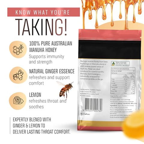 Berringa Australian Manuka Honey Lozenges, Ginger Lemon, MGO 900+, 5.3 oz, 30 count