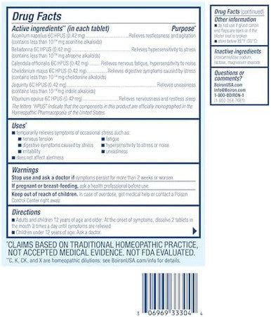 Boiron Stresscalm Dissolvable Tablets For Relief Of Stress Anxiousness Nervousness Irritability And Fatigue 60 Count (Pack Of 3)