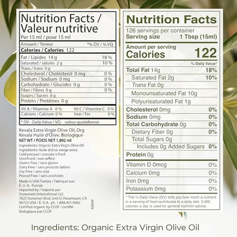 Kevala Extra Virgin Organic Olive Oil - Unrefined Cooking Oil, Cold Pressed and with no Preservatives, Made with Carefully Selected Fresh Olives, Natural Kitchen Pantry Essential, Easy Storage, 64 oz