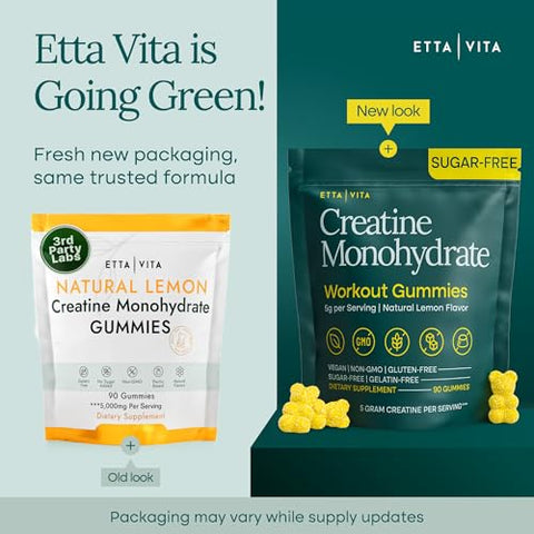 Etta Vita Sugar-Free Creatine Monohydrate Gummies 5Gram Per Serving Potent Creatine Gummies For Women & Men Supplement For Muscle Support Cellular Energy & Cognitive Function Lemon Drops Candy Flavor