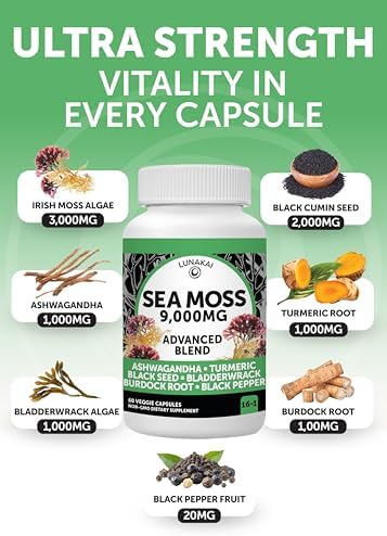Lunakai Usa Made Moringa and Sea Moss Capsules Bundle 6In1 and 16In1 Advanced Blends 60 NonGmo Veggie Capsules Each