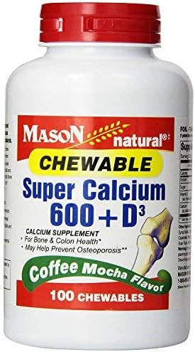Mason Natural Calcium 600 Mg + D3 Chewable Coffee Mocha Flavor 100 Tablets Pack Of 4