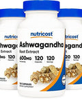 Nutricost Ashwagandha Herbal Supplement 600Mg 120 Capsules Ashwagandha Root (3 Bottles)