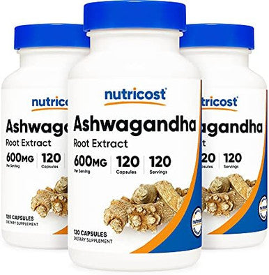 Nutricost Ashwagandha Herbal Supplement 600Mg 120 Capsules Ashwagandha Root (3 Bottles)