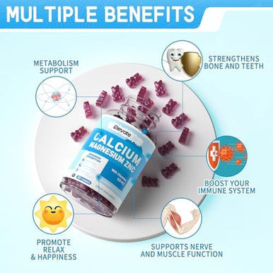 Calcium Magnesium Zinc Gummies With Vitamin D3 & K2 - High Potency Enhanced Absorption -60 Orange Gummies Flavored