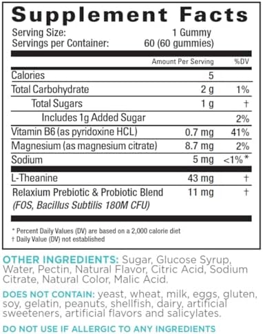 Relaxium Calm Gummies Calm Gut Health + Immune Support Developed In The Usa With Vitamin B6 Magnesium Ltheanine + Prebiotic & Probiotic Blend Lemon Flavor 60 Gummies