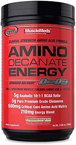 Musclemeds Amino Decanate Energy Pre Intra Workout Drink Essential Amino Acids Bcaas High Leucine Glutamine Muscle Recovery Strawberry Kiwi 30 Servings