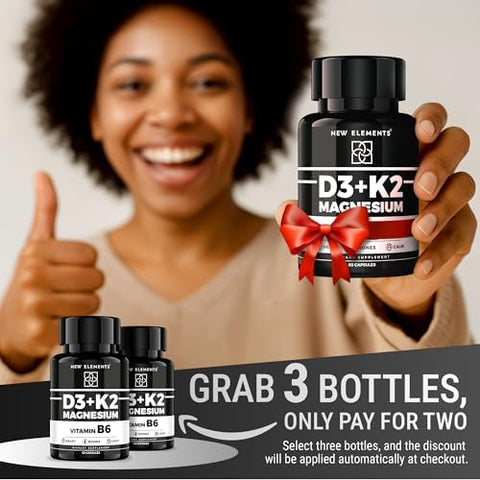 Elements Vitamin D3 K2 With Magnesium Glycinate & Vitamin B6 Magnesium 1500Mg D3 10000 Iu K2 (Mk7) 200Mcg Vitamin B6 10Mg Maximum Absorption Immunity Heart & Nerve Support Vegan Non-Gmo