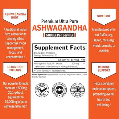 Extra Strength Ashwagandha Capsules (2 Month Supply) Plus Turmeric Curcumin With Black Pepper Extract 1500Mg Complex (Trial Size)