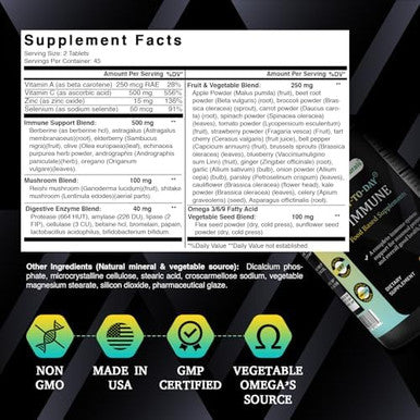 Best Naturals Daytoday Immune Food Baded Supplements 90 Tablets Made In The Usa With Mushroom Blend Digestive Enzyme Blend Fruit & Vegetable Blend