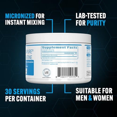 Pescience Trucreatine Creatine Monohydrate Powder Micronized Creapure Creatine For Women & Men Supports Muscle Growth Strength & Recovery Cognition 30 Servings Unflavored
