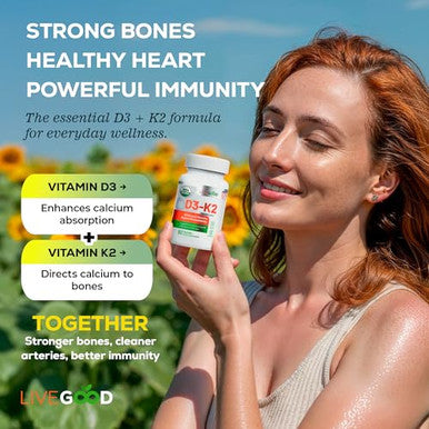 Livegood Organic D3 K2 Supplement 2000 Iu Vegan Capsules With Mk-7 Pure Vitamin D3 With K2 For Immune And Bone Support Made In The Usa Organic D3 K2 Formula (60 Count)