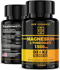 Elements Magnesium L-Threonate 1500Mg With Vitamin D3 10,000 Iu & K2 Mk-7 - Brain, Focus & Bone Support - 60 Vegan Capsules - High Absorption, Non-Gmo