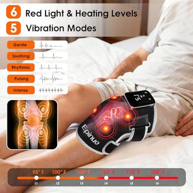 Epinuo Red Light Therapy For KneeWith 5 Vibration Massage Cordless Rechargeable 5000Mah Heated Knee Massager For Pain Relief s For Women Men 660Nm&850Nm Near Infrared Light Brace