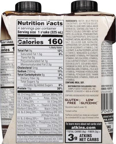 Atkins Iced Coffee Cafe Au Lait Protein Shake. (4 Shakes)