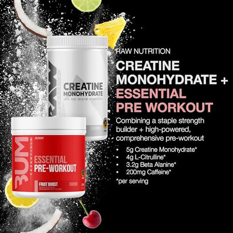 Raw Nutrition Creatine Monohydrate & Fruit Burst Pre-Workout Powder Bundle