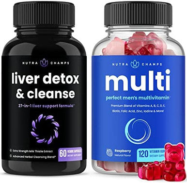 Nutrachamps Liver Cleanse Detox Capsules And (2Pack) Men'S Multivitamin Gummies Bundle