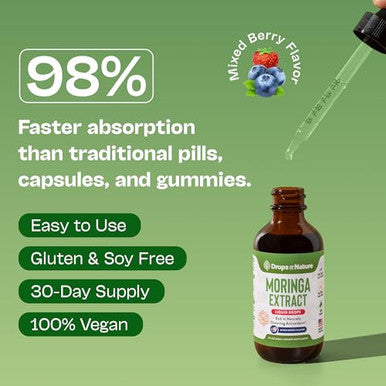 Moringa Liquid Drops Supplement Vegan Gluten Free Greens Superfood Powder & Moringa Capsules Alternative Mix With Tea Drinks Packed With Antioxidants For Natural Vitality (Mixed Berry 60 Ml)